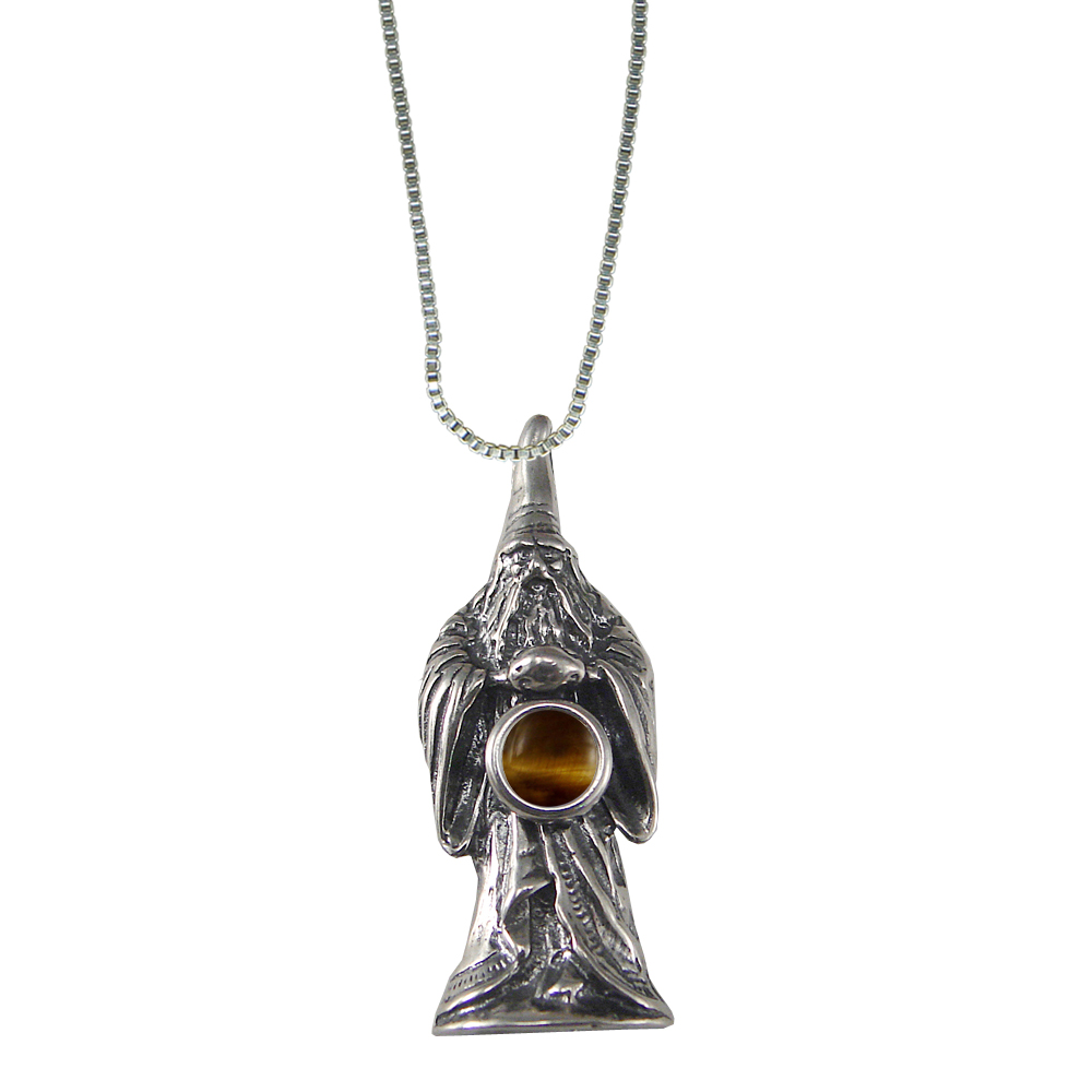 Sterling Silver Wizard of Olde Pendant With Tiger Eye Magic Orb